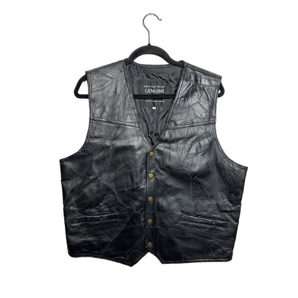 Giovanni Navarre Leather Company Italian Stone Design Black Leather Vest XXL - Picture 1 of 10